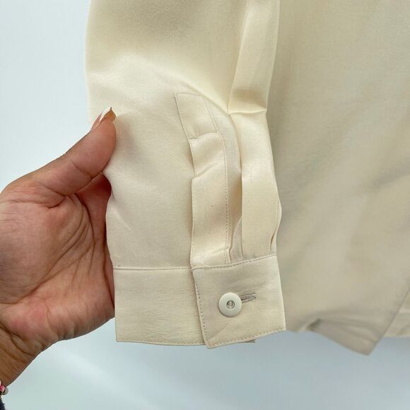 Diane Gilman Petite Women’s Cream 100% Silk Button Front Blouse Small Washable - Picture 7 of 14